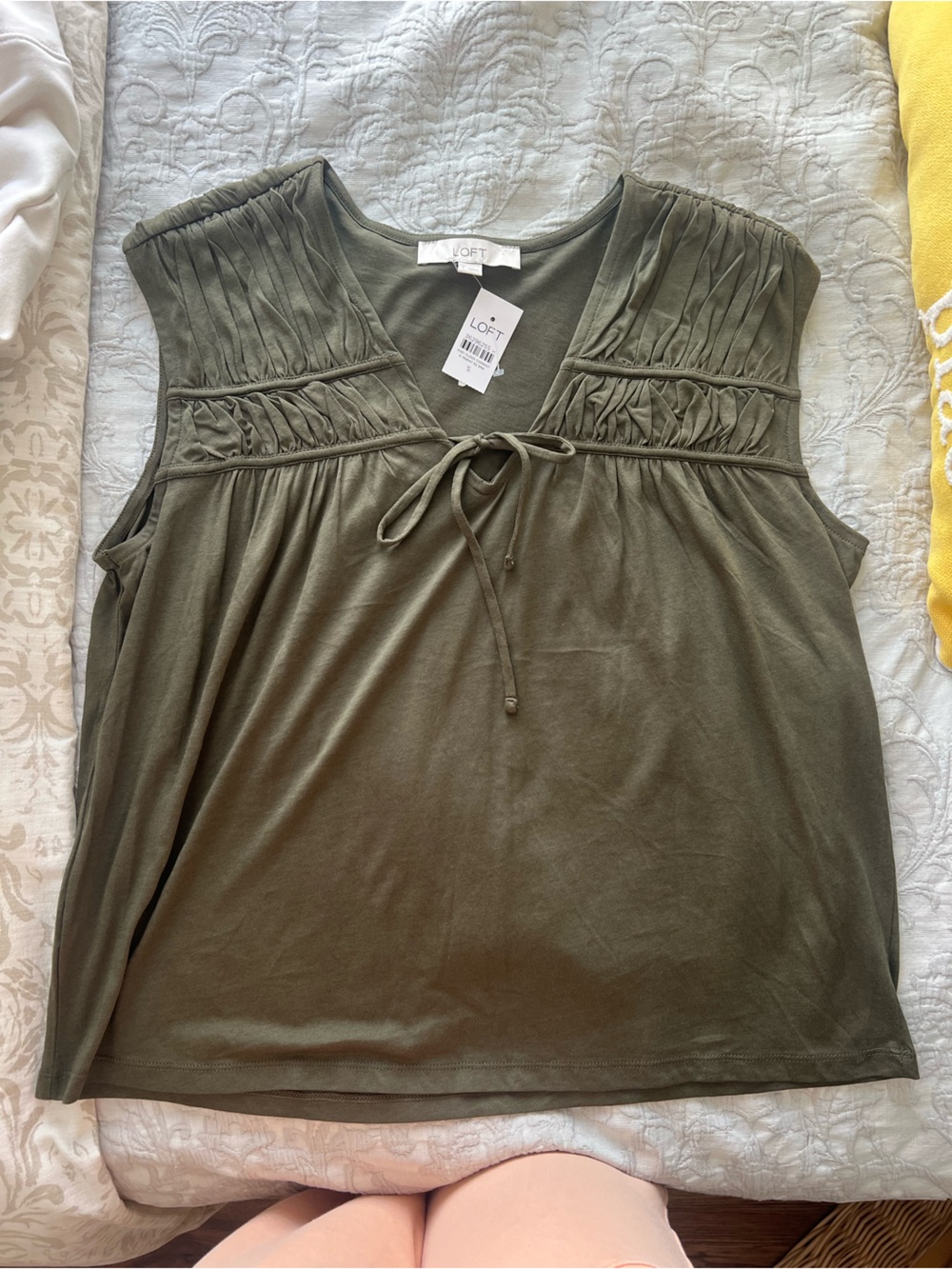 NWT LOFT Olive Green Sleeveless Tie-Front Top